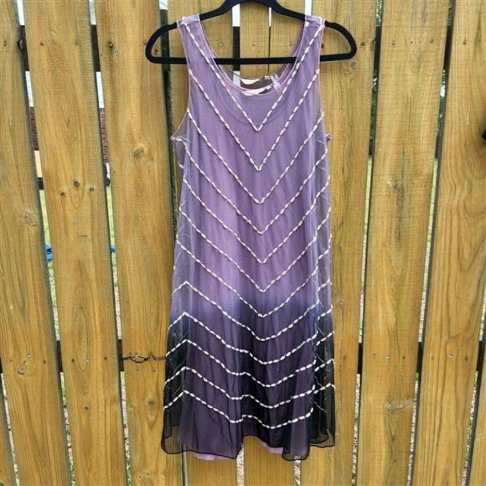 Soft Surroundings Women's Purple Mesh Nylon Sleeveless V-Neck Mini Dress Size XS